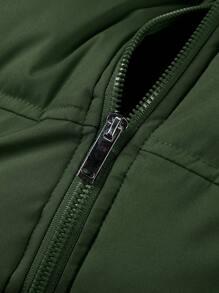 Manfinity 寬鬆版型男士拉鍊前方毛絨背心外套 - 軍綠色 - 查看 8