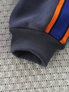 Tween Boy Letter Patched Contrast Tape Raglan Sleeve Pullover & Sweatpants - Beige - View 7