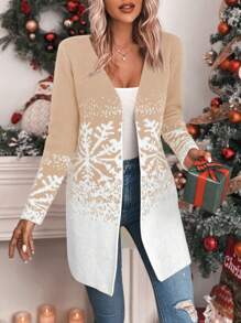 Chiquease Cárdigan con patrón de copos de nieve navideño - Caqui - Ver 4