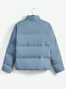 Manfinity VCAY Abrigo acolchado oversize para hombre sin suéter, con diseño gráfico con letra y detalles de color en bloque, cierre con cremallera delantera