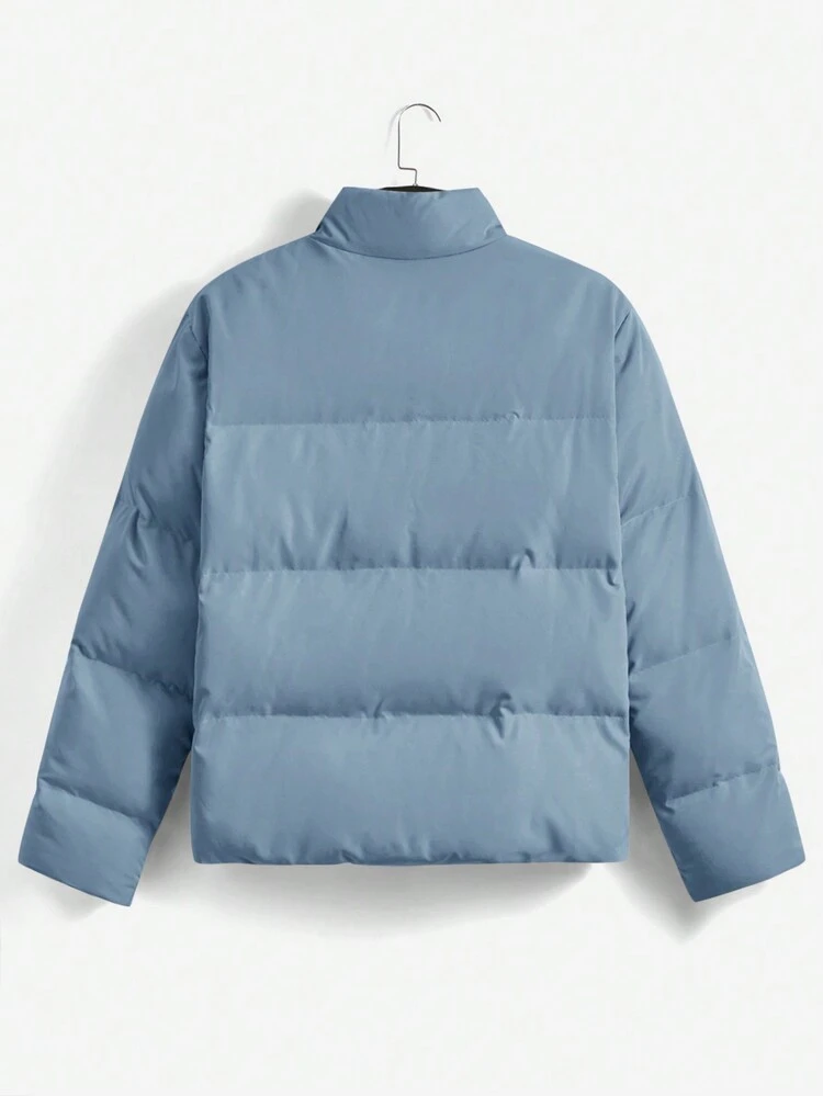Oversized Men's Colorblock Letter Graphic Zip-Up Padded Coat (Without Sweater), For Fall Winter