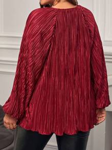 EMERY ROSE Plus Lantern Sleeve Plisse Tee - Burgundy - View 2
