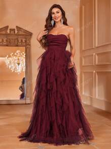 Robe de mariée sans bretelles romantique avec une jupe en tulle à volants superposés et une silhouette en forme de A - Parfaite pour les mariages classiques, les robes de graduation, les soirées de gala, les tenues d'anniversaire pour femmes, la mariée
