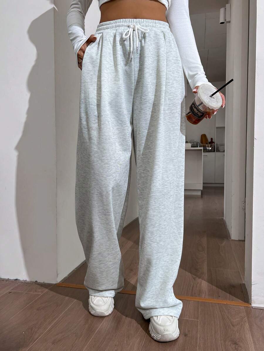 SHEIN Unity Eo dây rút Túi nghiêng Quần thể thao - Màu Xám nhạt - Xem 1