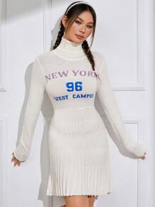 SHEIN EZwear Mẫu chữ Áo cao cổ Đầm Áo len - Nhiều màu - Xem 4