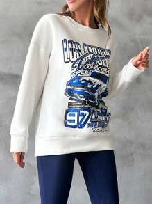 RueChic 汽車和字母圖案落肩袖運動衫