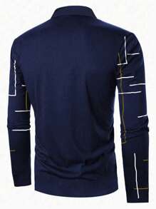 Manfinity Homme Men Plus Geo Print Polo Shirt - Navy Blue - View 2