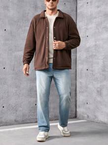 Manfinity Homme Nam Kích thước lớn Lỏng lẻo phù hợp Thả vai Lông cừu Áo khoác Với Túi xéo - Cà phê nâu - Xem 4