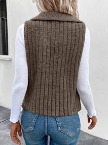 SHEIN Clasi Waterfall Collar Open Front Vest Coat - Coffee Brown - View 2