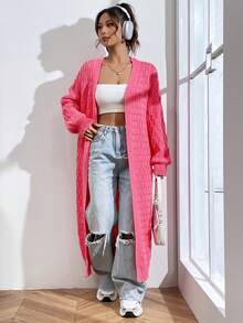 SHEIN Qutie Áo khoác cardigan thiết kế giản dị thả vai - Hồng - Xem 3