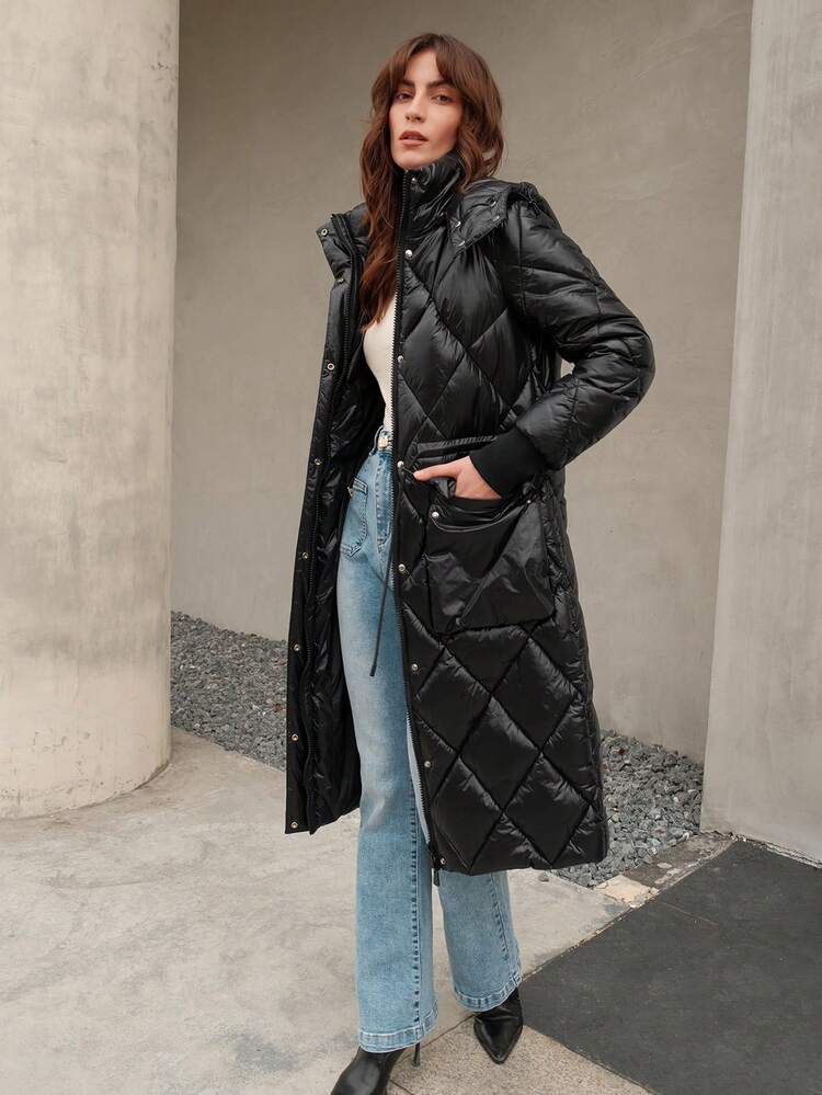 Women's Diamond Quilted Hooded Jacket