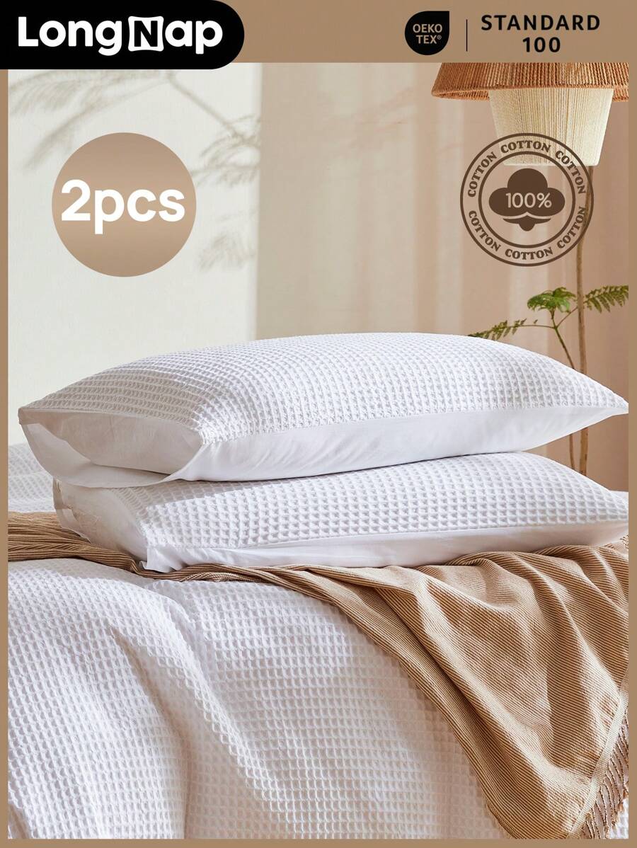 LongNap™ 2 cái vỏ gối hình bánh quế 100% cotton tự nhiên, cảm giác thoải mái, trang trí đẹp mắt và phong cách cho phòng ngủ của bạn - trắng - Xem 1