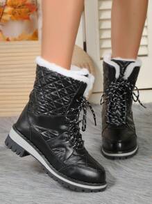 Của phụ nữ Mùa Đông Dày lên , Ấm áp , Cao-top Bốt Tuyết Với Và chất liệu da PU , Chống trượt , Không thấm nước , Giải trí , Đế dày , Đầy màu sắc , Học sinh Giày ống - Xám - Xem 7