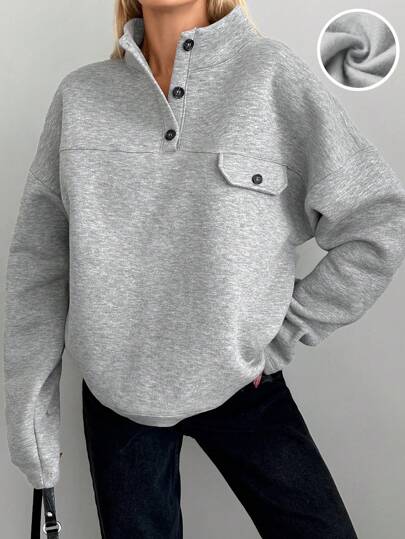 Cottnline Sudadera con botón con diseño de solapa de hombros caídos