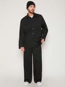 Manfinity Homme 男士實色翻蓋口超大碼襯衫和褲子