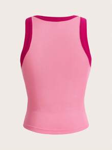 Tseoso 拼接邊條紋針織背心上衣 - 藕粉色 - 查看 3