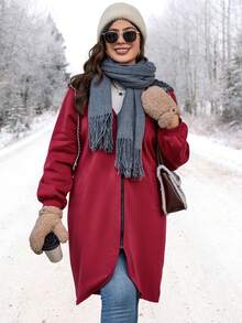 EMERY ROSE Plus Zip Up Hooded Coat - Burgundy - View 5