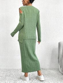 SHEIN Essnce Cut Out Asymmetrical Hem Tee & Skirt - Multicolor - View 2