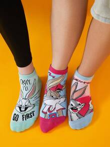 LOONEY TUNES X SHEIN 3雙/組女士踝襪 - 彩色 - 查看 1