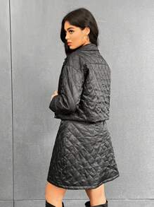 SHEIN Essnce Solid Cami Dress & Button Front Jacket - Black - View 2