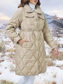 SHEIN Unity Abrigo con bolsillo con solapa guateado - Caqui - Ver 3