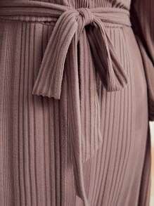 Seusyu Plus Lantern Sleeve Belted Dress - Dusty Pink - View 5