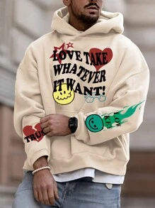 Manfinity LEGND 男士卡通印花連帽休閒衛衣 - 杏色 - 查看 1