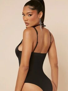 Hauture 對比花邊式束胸網眼連身衣 - 黑色 - 查看 2