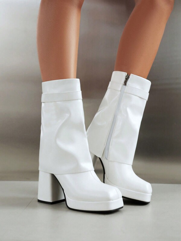 Botas de tacón alto y grueso con punta cuadrada hasta el tobillo: perfectas para fiestas y reuniones, de moda y cómodas