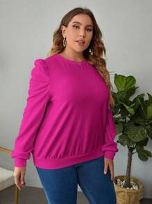 SHEIN Clasi Hơn Chất rắn Ống tay áo Áo nỉ - Màu đỏ tím - Xem 4