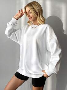 RueChic Slogan Graphic Drop Shoulder Sweatshirt - White - View 5