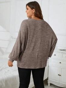 SHEIN LUNE 大碼蝙蝠袖T恤 - 咖啡棕 - 查看 2