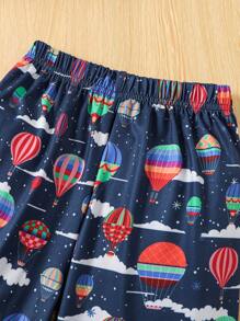 Tween Boy Hot Air Balloon Print PJ Set for Christmas - Royal Blue - View 6
