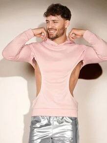 FeverCity Men Solid Cut Out Hooded Sweatshirt - Pink - View 2