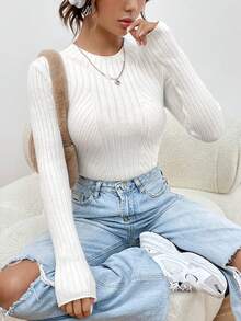 SHEIN Unity 素色條紋針織套頭毛衣連身背心 - 白色 - 查看 4