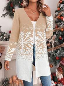 Chiquease Cárdigan con patrón de copos de nieve navideño - Caqui - Ver 6