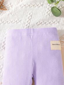 SHEIN Bebé niño 3 piezas Pantalones con diseño de parche de letra tejido de canalé - Multicolor - Ver 4