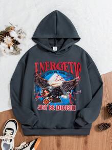 Áo nỉ in hình đại bàng và chữ cái dành cho thiếu niên nam - Màu xám đen - Xem 1