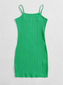Muchica Vestido ajustado unicolor tejido de canalé - Verde - Ver 4