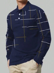 Manfinity Homme Men Plus Geo Print Polo Shirt - Navy Blue - View 3