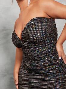 SHEIN BAE Vestido Curto Bodycon com Lantejoulas Dobradas e Sem Alças para Mulheres - Preto - Visão 6