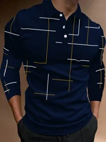Manfinity Homme Men Plus Geo Print Polo Shirt - Navy Blue - View 1