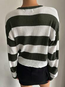 DAZY Hai âm Chi tiết Patched thư Thả vai Áo len - xanh quân đội - Xem 2