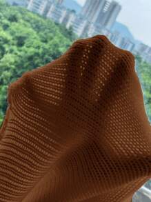 SHEIN Unity Áo len ngắn tay dài cổ tròn trễ vai màu trơn dáng rộng thoải mái - màu nâu - Xem 7