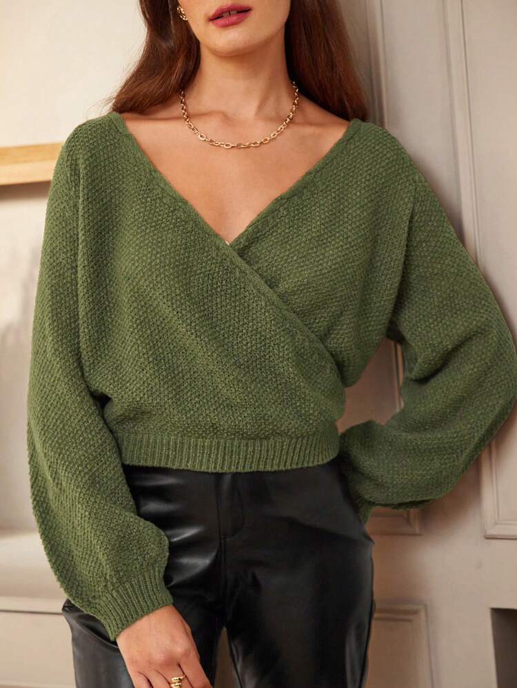 Ladies' Batwing Sleeve Wrap Sweater Winter Green Casual Christmas