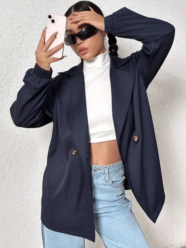 Lapel Neck Double Button Blazer