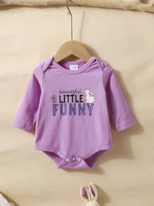 SHEIN Baby Girl Cartoon Graphic Bodysuit & Jumpsuit & Striped Pants & Hat & Bibs Gift Set - Purple - View 3