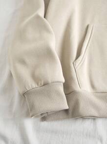 SHEIN Essnce Duck Print Kangaroo Pocket Drawstring Thermal Hoodie - Apricot - View 5