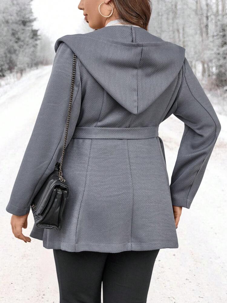 Plus Button Front Belted Overcoat Fall Cloth For Women