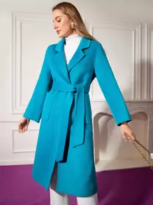 MOTF PREMIUM BELTED WOOL-BLEND COAT - Teal Blue - View 2